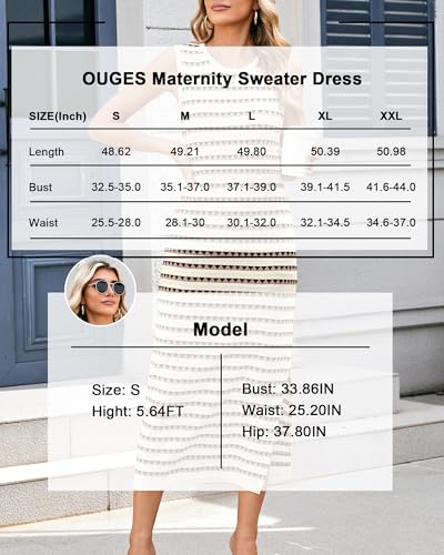 OUGES Women's Sleeveless Striped Bodycon Sweater Maternity Midi Dress - color: Apricot Khaki Striped, size: Large