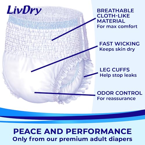 LivDry Adult Incontinence Underwear, Extra Absorbency Adult Diapers, Leak Protection, Medium, 19-Pack - size: Medium (19 Count)