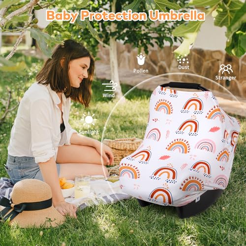 Rquite 4-in-1 Baby Car Seat Canopy, Stretchy Nursing Breastfeeding Cover - color: Rainbow