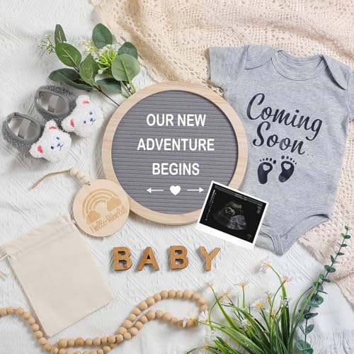 Canlierr 8 Pcs Pregnancy Announcement Felt Letter Board Kit Bodysuit, Gray - color: Grey