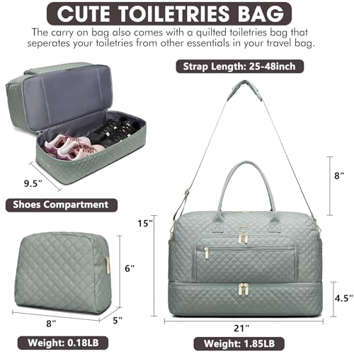 Travel Duffle Bag Weekender for Women - 38L Carry-On Overnight Personal Item Bag with Shoe Compartment & Wet Pocket Weekend Tote Bags with Toiletry Hospital Bags for Labor and Delivery - color: Dark Green - 38L