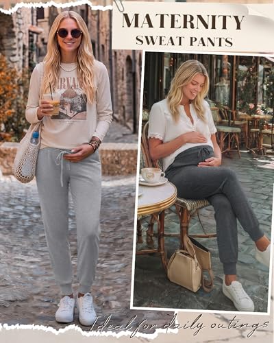 3 Pack Women Maternity Pants Pregnancy Lounge Jogger - color: Black, Dark Gray, Light Gray, size: Large