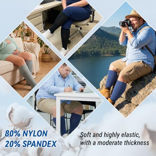 3 Pairs Plus Size Compression Socks for Women Men Wide Calf - color: 3 Pairs-Black/Grey/Navy, size: 4XL