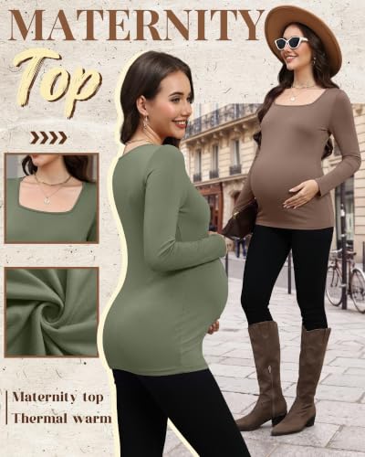 4 Pcs Womens Maternity Long Sleeve Square Neck Shirts - color: Army Green, Coffee, White, Black, size: X-Large