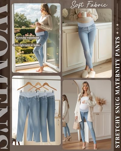 Oakgarden Women's Maternity Jeans Pants with Side Pockets - color: Light Blue, size: XX-Large