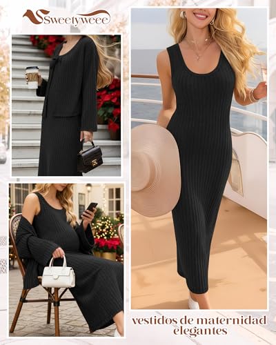 Maternity Dress Set 2 Piece for Baby Shower Party - color: Black, size: Small