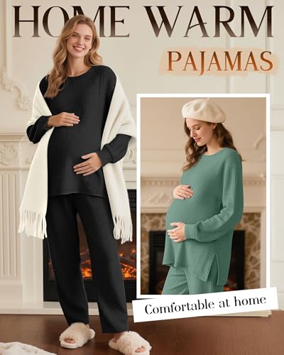 3 Pack Women's Maternity Waffle Knit Shirts - color: Caramel, Green, Dark Gray, size: XX-Large