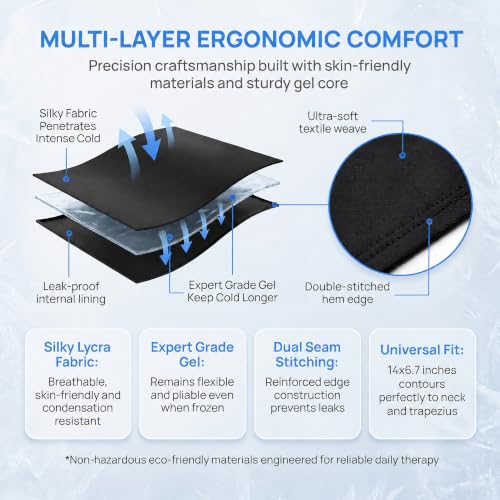 Reusable Neck Ice Pack Wrap - Hot Cold Therapy Gel Pack for Neck Shoulder Pain Relief, Adjustable Velcro Strap, Soft Lycra Fabric, Flexible Cervical Cold Compress for Injuries Recovery