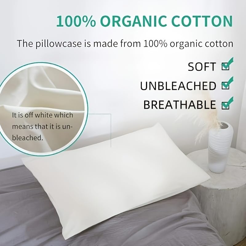 Organic Cotton Pillow Case - One Pack 20"x 26" Kids Pillow Pillowcase with No Zipper - 300 TC Thread Count - Soft, Safe and Hypoallergenic - Off White - size: 20"x26"