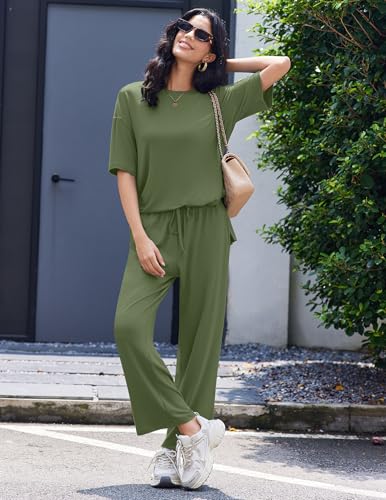 Ekouaer Lounge Sets for Women Soft Comfy Pajama Set 2 Piece Outfits - color: Army Green, size: Medium