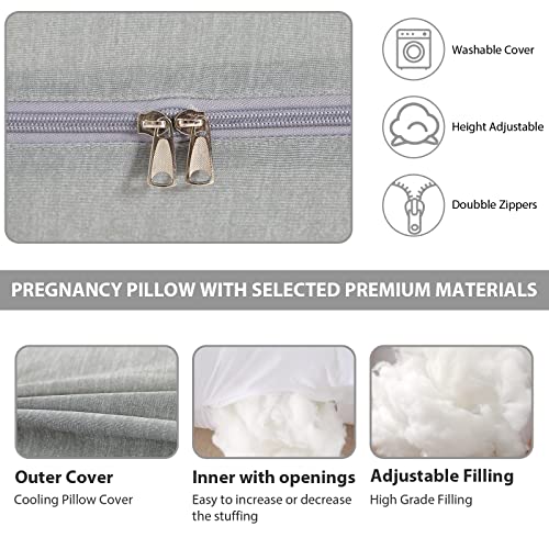 BATTOP Pregnancy Pillows for Sleeping,Maternity Pillow with Cooling Cover,Support for Belly,Hips, Legs,Pregnancy Must Haves,Side Sleeper Body Pillow - color: Cooling-grey