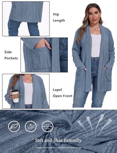 OLRIK Womens Plus Size Cardigan Loose Outwear with Pockets - color: C-blue, size: 3X