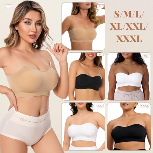 Summer Wireless Bandeau Bra, Strapless Bras for Women - color: Black-next-gen Non-removable Padding, size: 3X-Large