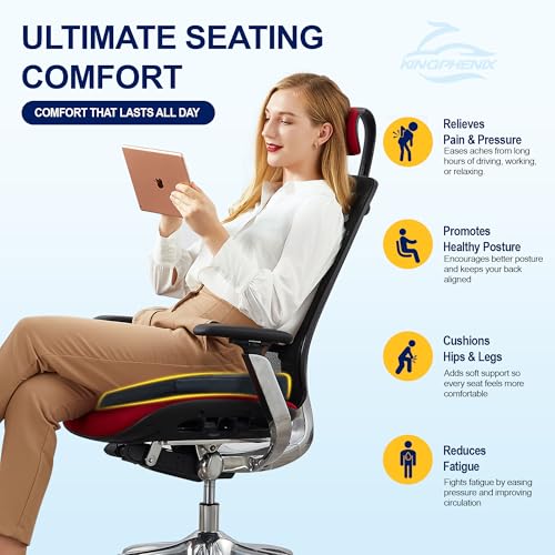 kingphenix Memory Foam Car Seat Cushion for Driving Comfort and Office Use - color: Leather & 4d Mesh Black