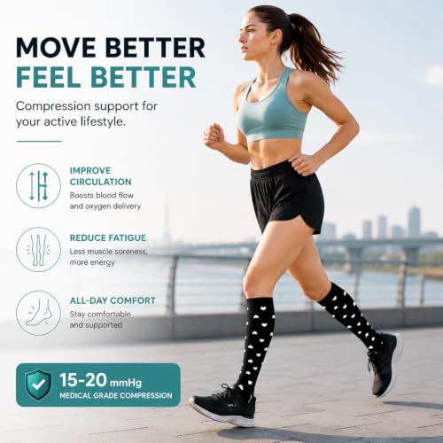 8 Pairs Compression Socks Women Men 15-20mmHg Knee High Support Circulation - color: 022 - Black/Black/Black/White/Grey, size: Large-X-Large