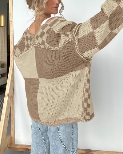 BTFBM Casual Cardigan Sweater for Women Fall 2026 Long Sleeve Sweaters - color: Khaki, size: Medium