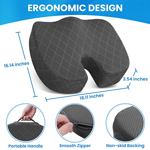 TushGuard Seat Cushion - Memory Foam Cushion for Office Chair, Car Seat, Airplane, Bleacher - Sciatica & Hip & Coccyx Pain Relief Cushions for Long Sitting Office Workers, Car Drivers (Grey, X-Large) - color: Grey, size: X-Large