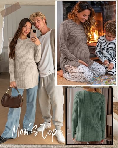 3 Pack Maternity Shirts Pregnancy Sweaters Tunic Tops - color: Coffee, Apricot, Green, size: Large