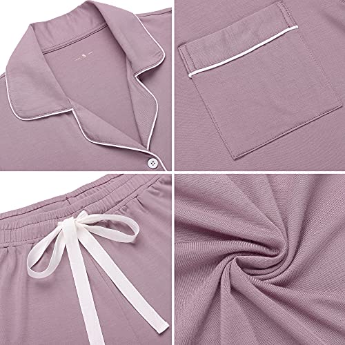 Samring Womens Pajamas Set Short Sleeve Button Down Sleepwear 2 Piece Pjs - color: Violet, size: X-Large