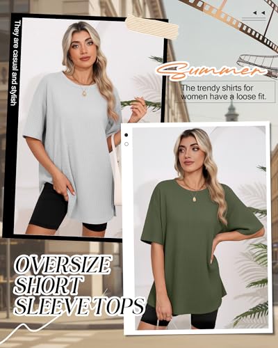 3 Pack Womens Oversized Waffle Knit Tops - color: Black, Light Gray, Olive Green, size: XX-Large
