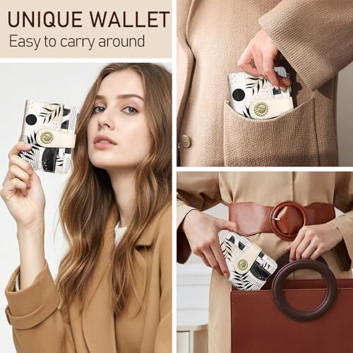 Kelvoris Boho Abstract Small Rfid Women Wallet Bifold Zipper Coin Pocket - color: Abstract Art Leaves