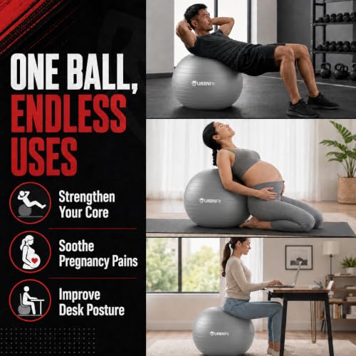 URBNFit Yoga Ball - Anti-Burst Exercise Ball Large - color: Silver, size: XL (28" - 30") 75cm
