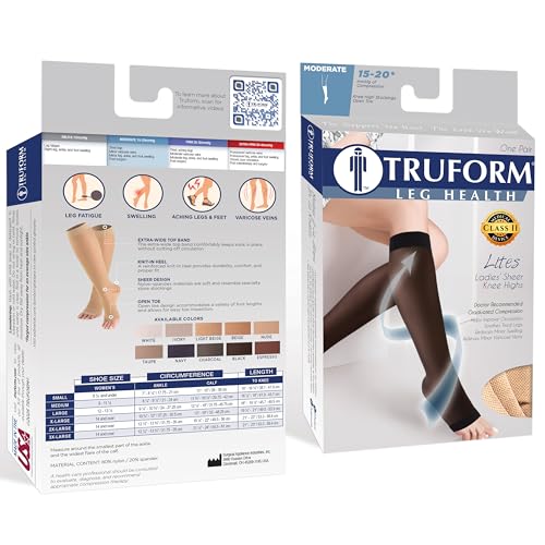 Truform Sheer Compression Stockings, 15-20 mmHg, Women's Knee High Length, Open Toe, 20 Denier, Blue, Medium - color: Blue, size: Medium (1 Pair)