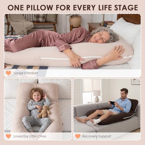 QUEEN ROSE Pregnancy Pillow, U Shaped Cotton Maternity Body Pillow, Ivory - color: Ivory