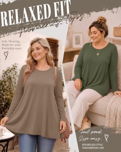 Evervibe 3 Pack Womens Plus Size Tunic Tops - color: Black, Army Green, Coffee, size: X-Large