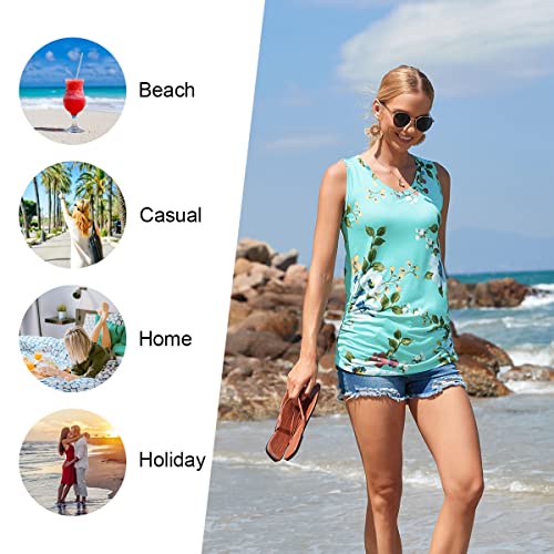 Anydoll Womens Tank Tops Summer V Neck Sleeveleeve Shirts Casual Ruched Tunics - color: Black, size: Large