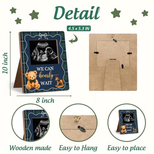 Bear Baby Shower Decor Frame, Vintage Tartan Preppy Bear Baby Shower Party Supplies, for Expecting Parents-to-Be Keepsake Gifts, Pregnancy Sonogram Frame Keepsake, Gender Reveal Present - color: green6