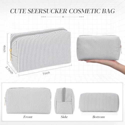 Sanwuta 6 Pcs Seersucker Cosmetic Bags Bulk, Striped Zippered,Light Grey - color: Light Grey