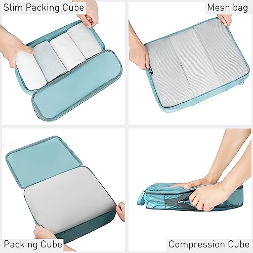 Bagail Ultralight Compression Cubes 7 Set - 3 Packing Cubes, 3 Organizers, and 1 Shoe Bag - color: The Dusty Blue, style: Cloth Pattern
