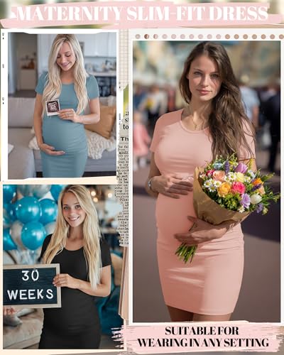 Riyiper 3 Pack Womens Maternity Short Sleeve Dresses - color: Black, Dusty Pink, Sky Blue, size: Large