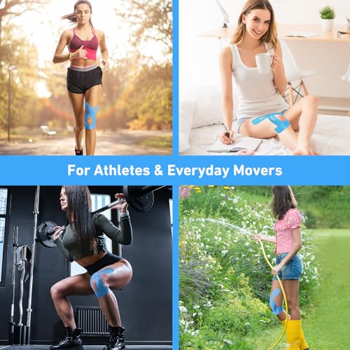 KTQUICK Precut Kinesiology Tape for Knees,24 PCS,20% Stronger Adhesive,Blue