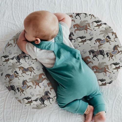Vintage Horses Baby Nursing Pillow Covers for Boy Girl Retro Arabian Horses Palm Trees Nursing Pillow Slipcovers for Breastfeeding Pillows Horse Lovers Gift Soft Stretchy Cover for Newborn Infant Gray - color: Grey