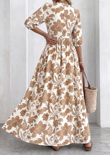 KIRUNDO Maxi Dresses for Women 2026 3/4 Sleeve Summer Dress - color: Khaki, size: Small
