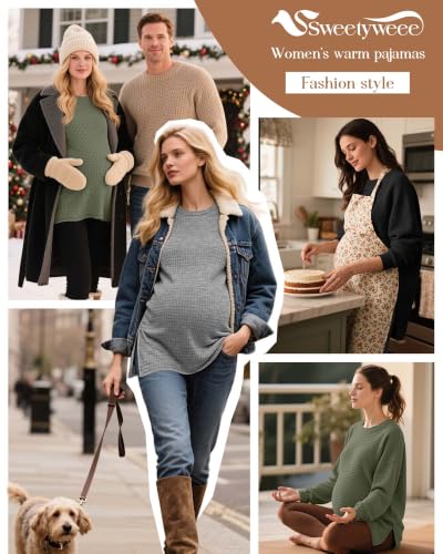 3 Pack Women's Maternity Waffle Knit Shirts - color: Army Green, Light Grey, Black, size: X-Large