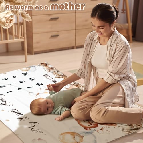 Mindsoft Boho Sleeping Bear Baby Monthly Milestone Blanket, 40'' x 50''