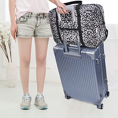 Narwey Personal Item Travel Bag, Carry on Foldable Duffle Bag for Women Men - color: CB-Black Leopard, size: with Shoulder Strap