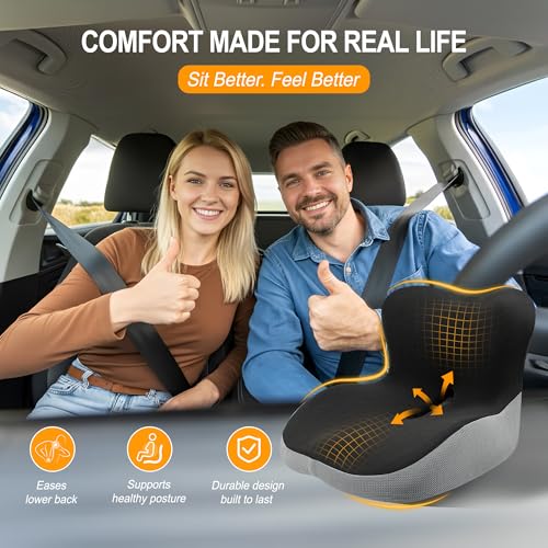 Allaboutsla Car Seat Cushion with Lumbar Support Pillow, Car Back Support - color: Black&grey