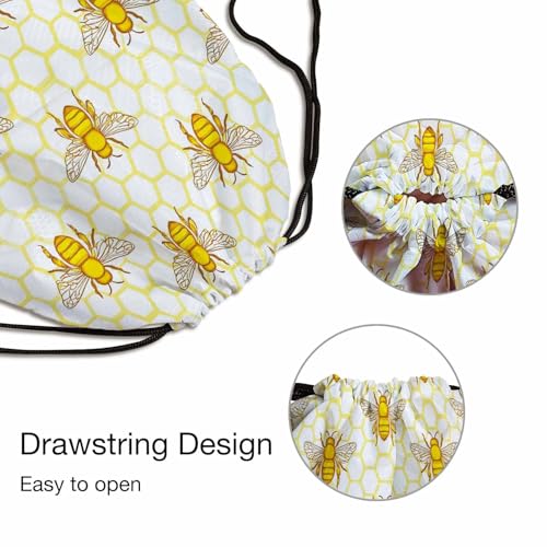 Bee Drawstring Backpack Nature Insect Honeycomb Fragrant Sweet Honey for Swim Bag for Beach Swim Swimming Pool Drawstring Bags - color: Bee