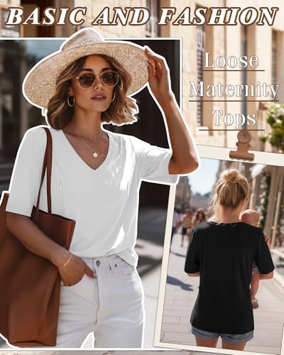 Neer 3 Pack Women's Nursing Shirts Breastfeeding Tops - color: Brown, White, Black, size: XX-Large