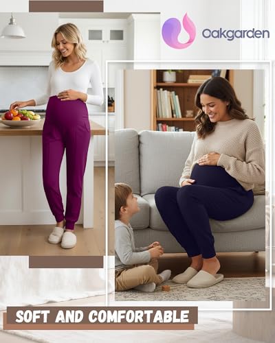 Oakgarden 3 Pack Women's Maternity Pants Over the Belly Joggers - color: Black, Navy Blue, Fuchsia, size: Small