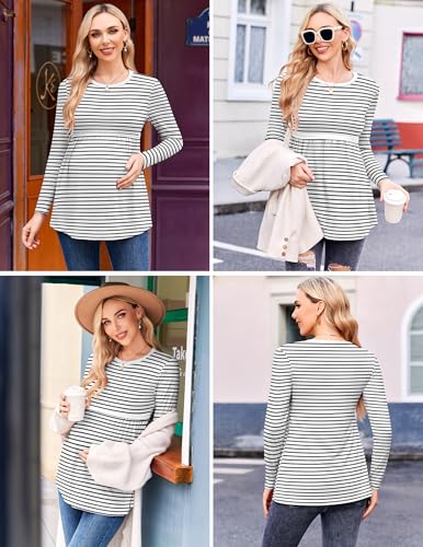 Ekouaer Maternity Shirts 3 Pack Pleated Long Sleeve Tops Pregnancy Clothes - color: Black/Pink/White, size: Large