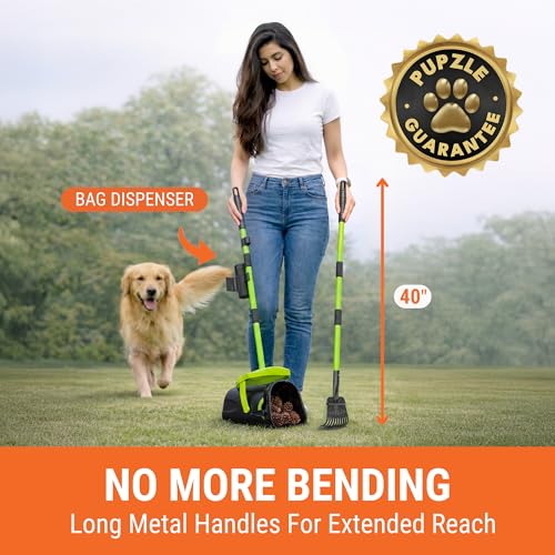 Pupzle Dog Pooper Scooper with Bag Attachment, 40" Long Handle Dog Scooper - color: Green