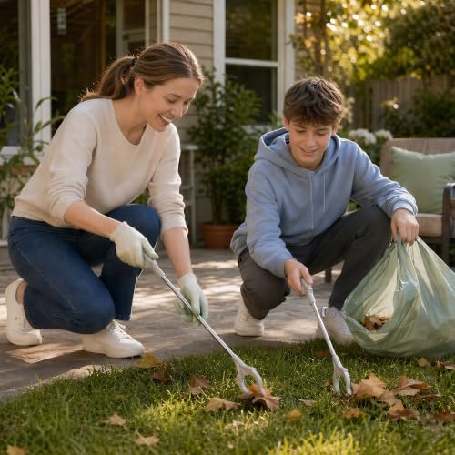 2Pcs Short Grabber Reacher Tool, Stainless Steel Small Trash Picker Upper Grabber with Non-Slip Ergonomic Handle for Elderly, Disabled, Sanitation Workers(16 Inch)