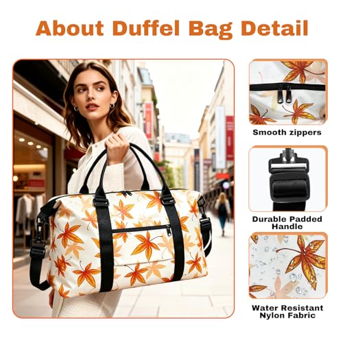 Travel Duffle Bag for Women, Carry On Weekender Tote with Trolley Sleeve - color: Maple Leaf