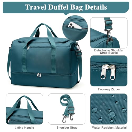 Travel Duffle Bag with Shoe Compartment, XL Weekender Bags for Women - color: A-Peacock Blue, size: Extra Large