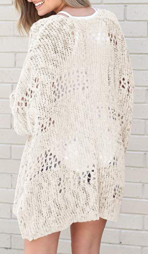 Ermonn Womens Crochet Cardigan Sweater Kimonos Boho Solid Color Oversized Spring Open Front Outwear - color: Beige, size: X-Large